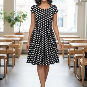 Michael Kors Black and White Polka Dot Fit & Flare Dress